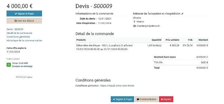 module de vente Odoo